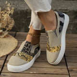 Pbong  Fashion Women's Flat Shoes Casual Sneaker Vulcanized Shoes Slip-on Fashion Snake-print Leopard Color Trend Big Size 36-43