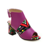 Pbong  New Fashion Fashion Sandals Ladies Print Thick Heel Fish Mouth  Size Women's Shoes 34-43