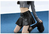 Leather Skirt Black Punk Women Sexy Pleated Grunge Vintage Mini Skirt Y2k Gothic Streetwear A-line Ladies Retro Skirts