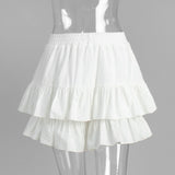 Pbong  Casual Ruffled Shorts For Women Solid High Waist Pure Cotton Shorts Summer New Fashion Sweet A-line Hem Clothes