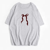 Bow Print Chic White Women T-shirt Cotton New Round Neck Short Sleeve All-match Tee White Casual Streetwear Female Top