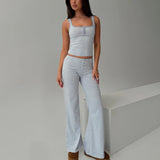 Pbong  Women’s 2Piece Y2K Stripe Loungewear Outfit Set Sleeveless Button Square Neck Crop Tank Tops +Elastic Low Waist Pants