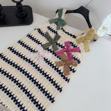 Pbong   Crochet Bow-knitted Striped Mini Dress Sleeveless Summer Hollow Out Short Dress Women New Casual Dresses Tank Sundress
