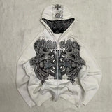Pbong  American New Skull Embroidery Super Leopard Hooded Sweater Women Y2K Gothic Hip Hop Popular Casual Joker Sweatshirt