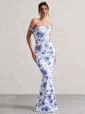 Leopard Print Incline Shoulder Sexy Maxi Dress Women Fashion Irregular Sleeveless Backless Club Party Long Dress