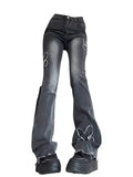 Women Dark Academia Low Rise 2000s Y2k Japanese Denim Pants Harajuku Bell Bottoms Long Trousers 2000s Flare Jean Gyaru Harajuku
