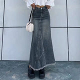 Autumn Retro Classic All-Match Skirt Women Casual Commuter Outing Tight Sexy Irregular Long Denim Vitality Skirt Girl Cool
