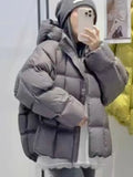 Women Korean-Style Hooded Glossy Cotton Coat Zipper Pocket Long-Sleeve Warm Parka for Autumn Versatile Outerwear Casual New