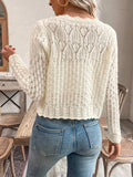 Spring and Autumn Women's Elegant Solid Color Round Neck Hollow Button Front Cardigan Sweater