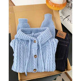 Vintage Y2K Gray Hooded Cardigan Women Lazy Wind American Harajuku Knitted Sweater Fall Winter Retro Long Sleeve Bf Casual Tops