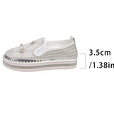 Pbong  Large Shiny Crystal Decor Casual Shoes Woman Plus Size Thick Sole Non Slip Flats Mujer Women's Light Comfort Platform Loafers