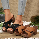 Pbong  Sandal of Women British Style Rome Shoe Comfy Soft High Heels Sandalias Metal Buckle Casual Slipper Wedge Platform Sandal
