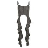 Y2k Aesthetic Patchwork Ruffles Clothes Sexy Women High Street Punk 2024 Top Sleeveless Crop Tanks Summer New Popular Clothing