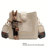 Pbong  Vintage Women Faux Leather Crossbody Bag with Wide Printed Strap Unny Charm, Retro Shoulder Purse for Women Daily Commute Use
