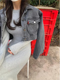 Solid Color Simple Basic Long Dress Gray Black Casual Spring Autumn Dress Elegant Chic Round Neck A-line Ribbed Dress 2025 New
