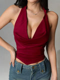 Women's Tank Summer New Streetwear Fashion Halter Low Chest Top Casual Slim Vest Red Sexy Lady Club Party Versatile Top Clothing
