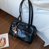 Pbong  Small Short Handle PU Tote Bags for Women Y2K Ladies Shoulder Bag Females Retro Handbags and Purses