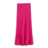 Autumn Winter Burgundy Satin Skirt Women Party Silk Skirt High Waist Straight Long Faldas Mujer Christmas Skirt