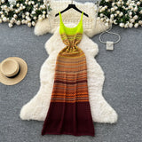 Women Dress New Europe Fashion Multicolor Spaghetti Straps Knitted Party Dress Vacation Style Lady Beach Vestidos
