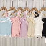 Summer Bow Lace Knitted Sling Fashion Slim Spice Girl Short Top Cool Casual Vest Women