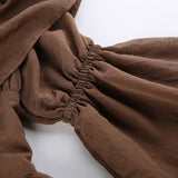 Brown Pleated Off Shoulder Ruffles Patchwork Sundress
