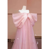 High End Morning Gown, Women's Pink Bow, Bride's Wedding Dress, One Shoulder Birthday Party Dress, Strapless