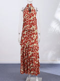 Pbong   Sexy Printed Women's Dress Fashion Halter Hollow Out Sleeveless Female Dresses Summer Holidays Vacation Lady Robe New
