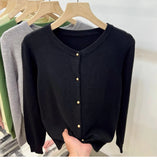 Gold Button Cardigan for Women Long Sleeve Single Breasted Knit Jacket Sweater Tops Sweaters Spring Autumn Ladies Soft Knitwear