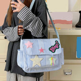 Pbong  Women Cute Star Pattern Shoulder Bags Lightweight Minimalist Checkered Sling Pack Wear- Commute Work Tote Purse