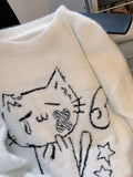 Lazy Wind Cartoon Cute Sweater Women Loose Long Sleeve O Neck Kawaii Knitted Jumper Japan Preppy Style Vintage Female Tops