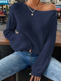 Lunivop  Women's Winter Clothing Off Shoulder Loose Fit Long Sleeve Solid Color Ribbed Crew Neck Sweater Women's Cheap Clothing Free