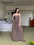 Ruched Backless Halter Maxi Dress For Woman Summer 2025 Tunic Ball Gown Strapless Long Dress Elegant Party Clothes