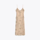 Sexy Sequin Ruffles Sling Mini Dresses Women Vintage Sleeveless Beads V-neck Slim Party Dress Female Spring Chic Streetwear