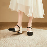 Pbong  Beige Japanese Style Lolita Square Toe Heels Mary Jane Buckle Strap Woman Footwear with Medium Shoes for Women Chunky Gothic Y2k