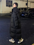 New Solid Color Long Straight Winter Coat Casual Women Parkas Clothes Hooded Stylish Winter Jacket Female Outerwear