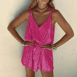 Pbong  Summer New Women's Fashionable Sexy Tank Dress Solid Color Loose-Fit Long Dress With Sequins V-Neck Fashion Accessories