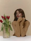 Soft Modal Knit Autumn Women's T-shirts Round Neck Long Sleeve Simple Basics Tees Solid Color Pink Fashion Spring Slim Top Woman