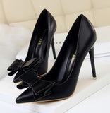BIGTREE  Fashion Delicate Sweet Bowknot High Heel Shoes Side Hollow Pointed Women Pumps Pointed Toe 10.5CM thin Dress Shoes