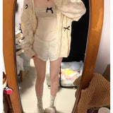 Coquette Cardigan Sweater Woman Kawaii Bow Hollow Out Knitted Tops Korean Fashion Sweet Preppy Cute Aesthetic Solid
