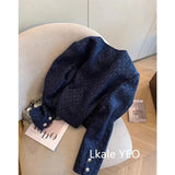Women's Short Jacket 2025 Spring Autumn Navy Blue Fashion Lady Outerwear Temperament Long Sleeve Ladies Small Fragrant Coat