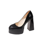 Pbong  Hot Sale Square Heels 10cm Chunky Heels Platform Pumps Double Color Blocking Women Party Dance Pumps