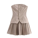 Fake Piece Set Strapless Short Dress 2025 New Fashion A-line Pleat Summer Dress For Women Solid Chic Street Female Clothing