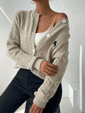 Autumn and winter simple embroidered women's long sleeved knitted cardigan sweater