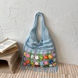 Women Knitted Hobo Tote Bag Big Knit Shoulder Bags Large Capacity Daily Shopping Travel Handbags and Purses Summer New