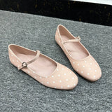 Pbong  Square Toe Polka Dot Flats Shoes for Women Elegant Spring Autumn Ballet Flats Casual Streetwear Satin Buckle Strap Black Loafers