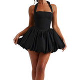 Pbong  Women Halter Dress Summer Tie up Sleeveless Backless Corset Bubble Dress for Party Evening Club Streetwear