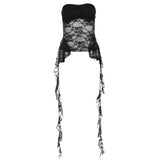 Floral Lace Sexy Corset Underbust Strapless See Through Lingerie Sleeveless Bustier Top Women Club Outfits Fringes Body Feminino