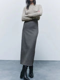Elegant Women Solid Slim Dress Autumn New Female Simplicity Design Long Dress Fashion Rear Split Sleeveless Dress