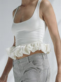 lack Ruffled Patchwork Tank Top Pullover Female Backless Solid Fashion Elegant Sleeveless Slim Vest Y2k Top Women Summer