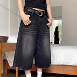 Black Baggy Denim Shorts Women Y2k Vintage Wide Leg Jorts Washed High Waist Streetwear Casual Fashion Loose Trousers